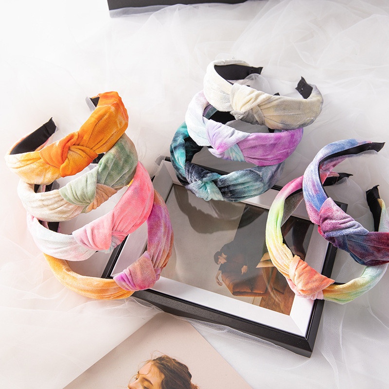 Europe and America Hot-saling Retro Tie-Dye Wide Hair Band Fashion Knot Hairbands For Women Factory Wholesale