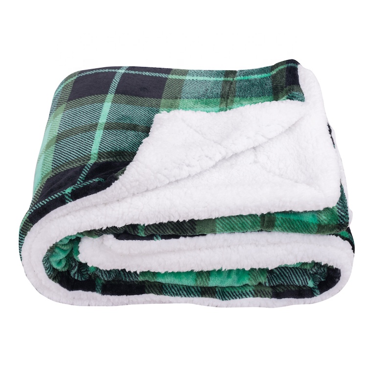 Green sherpa plaid woolen throw blanket,custom print fleece throw blanket for bedroom,Blanket custom cozy throw blanket