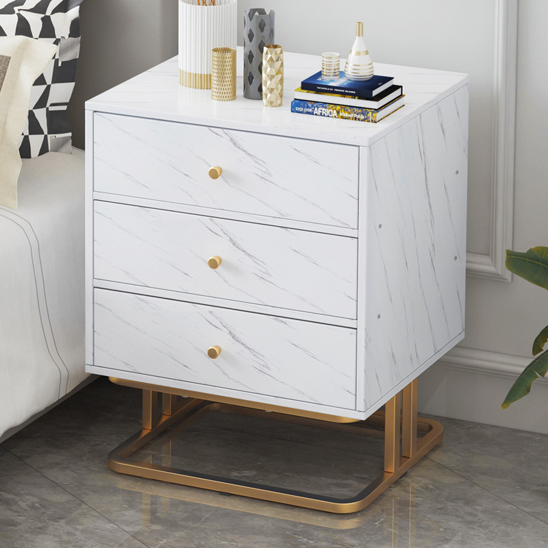 Bedroom furniture bedside table with drawer cabinet sofa side cabinet marble texture MDF storage table