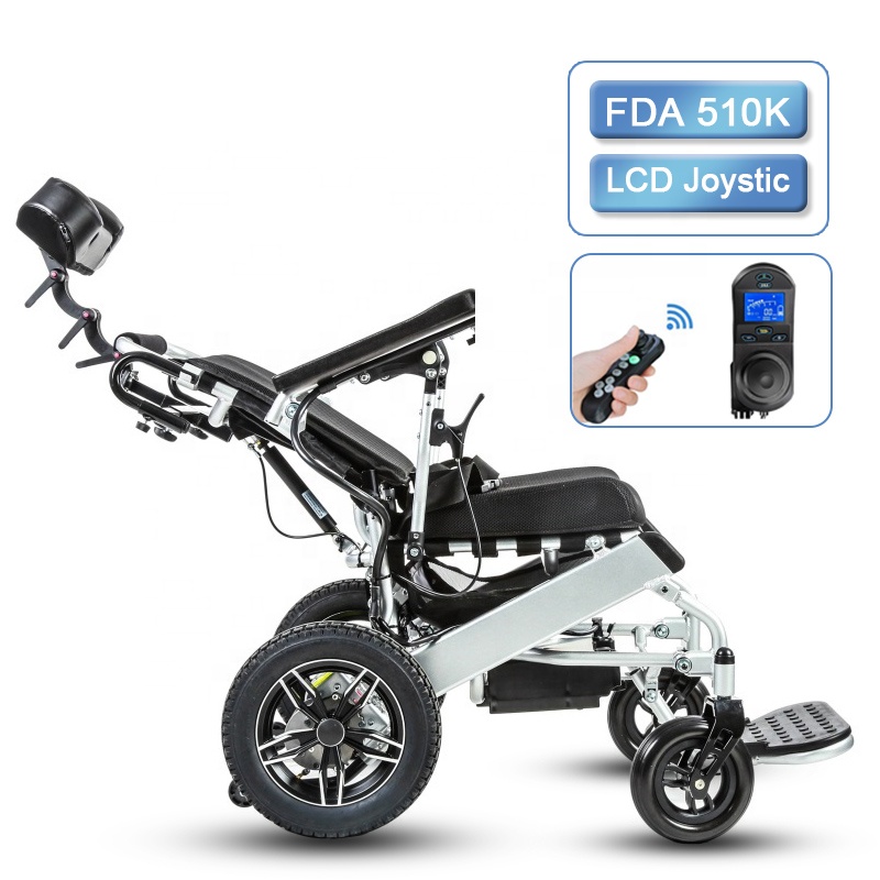 KSM-601L Folding electric wheel chair with LCD display and voice controller reclining power wheelchair with adjustable headrest