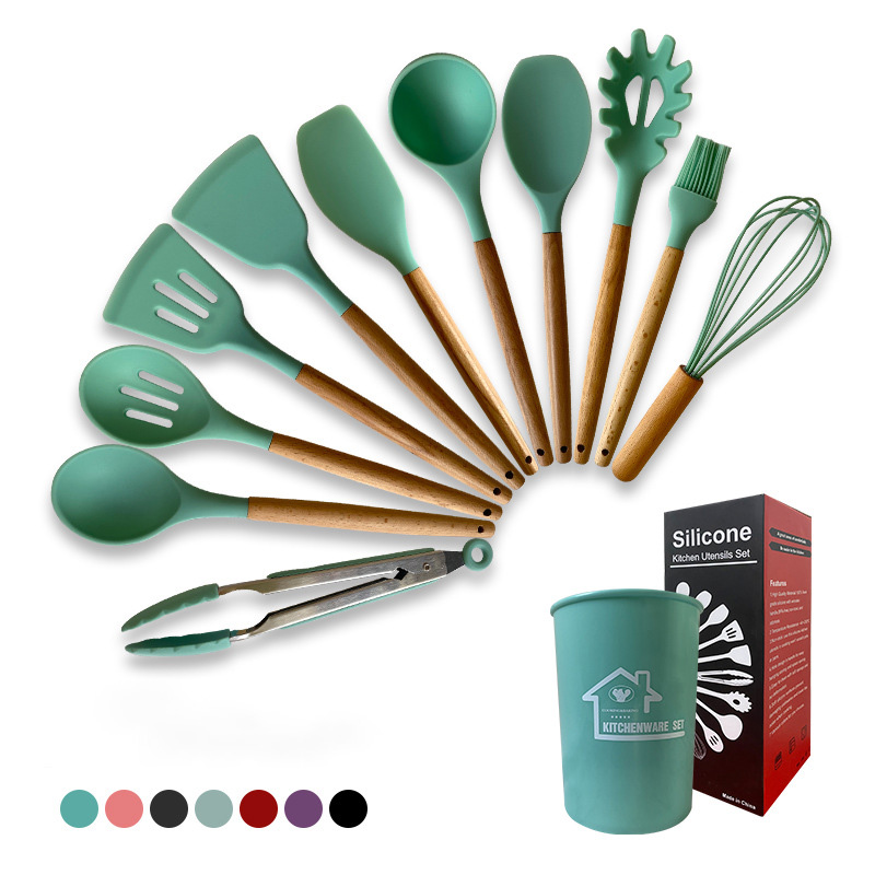 12 Pieces In 1 Kitchen Accessories With Holder Cookware Tools Design Cooking Silicone Useful Utensils Set