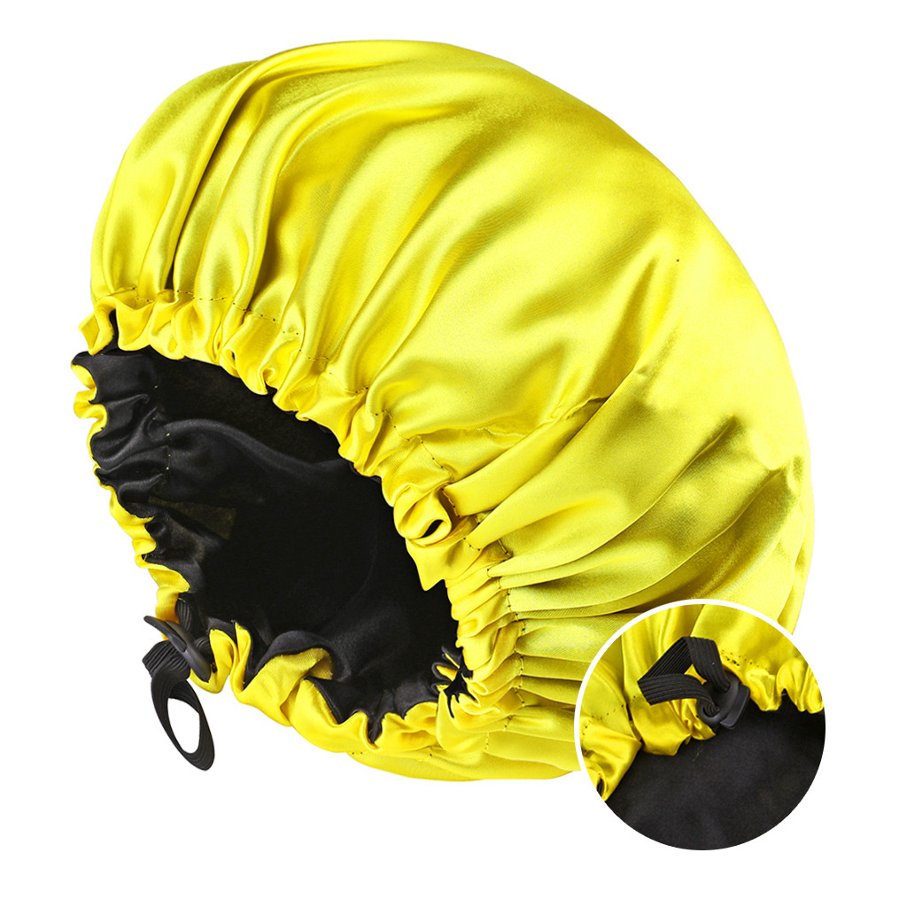 SongMay Wholesale Custom Logo Satin Silk Bonnets for Women Designer Double-layer adjustable Waterproof Hair Wrap Shower Cap