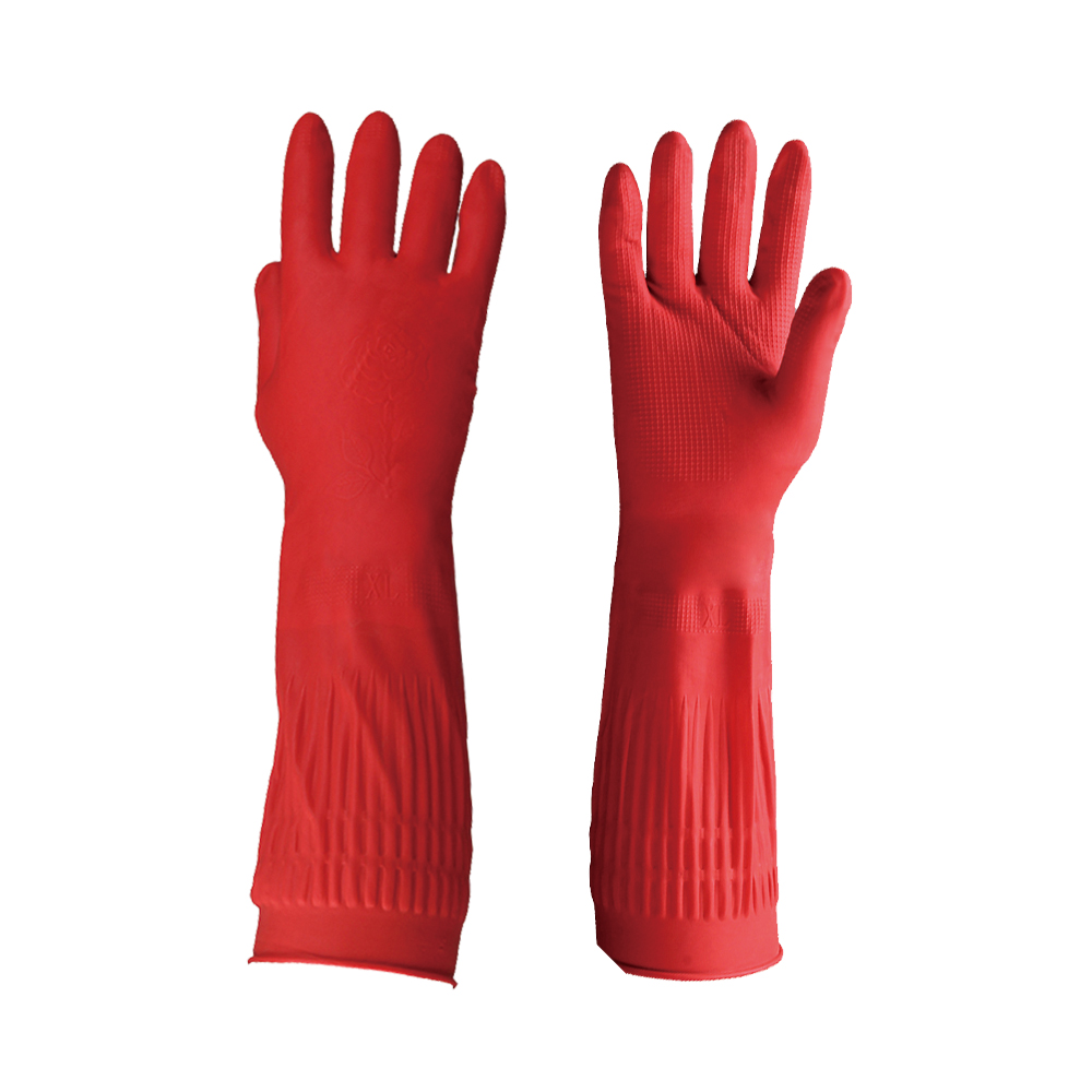 Латексные бытовые перчатки FQGLOVE, красного цвета, с длинными манжетами 38 см, перчатки для чистки спины с принтом розы и цветов