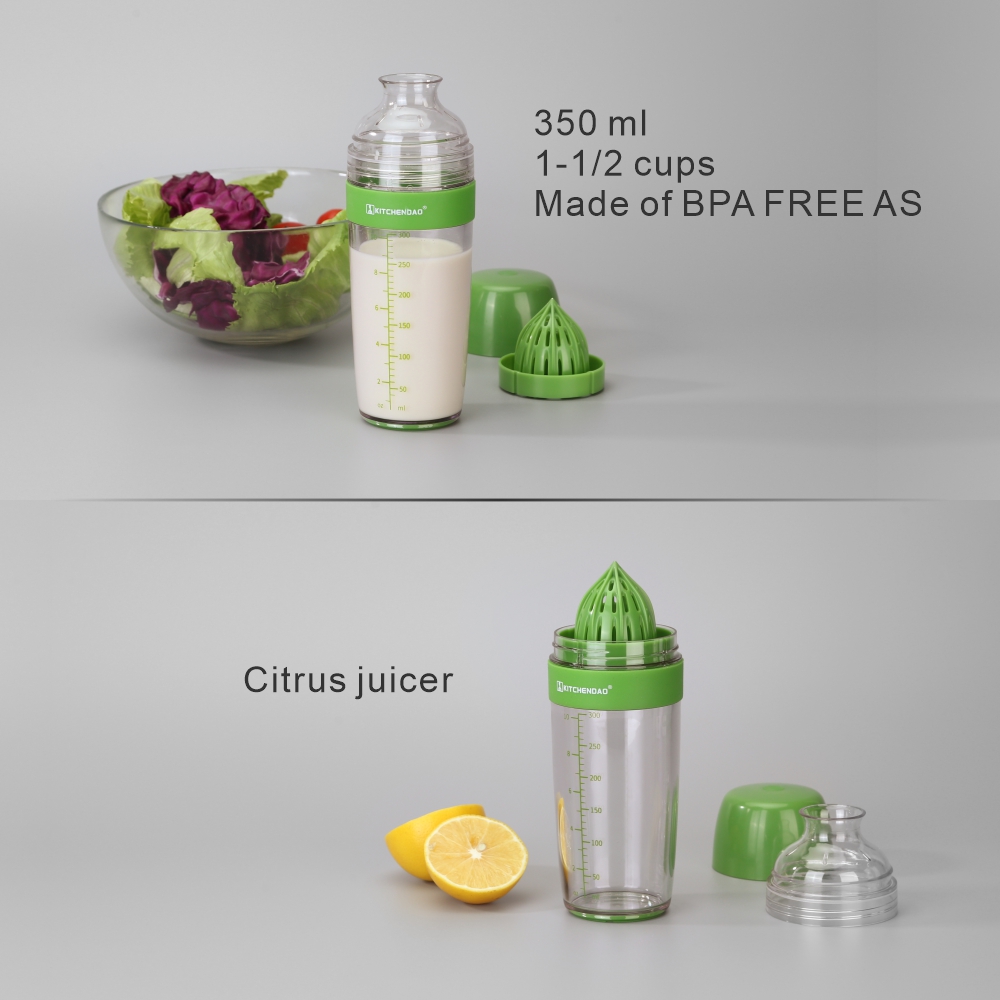 Modern Salad Tools with Citrus Juicer Dripless Pour Leak-free Soft Grip 350ml 2 in 1 Salad Dressing Bottle Shaker Mixer