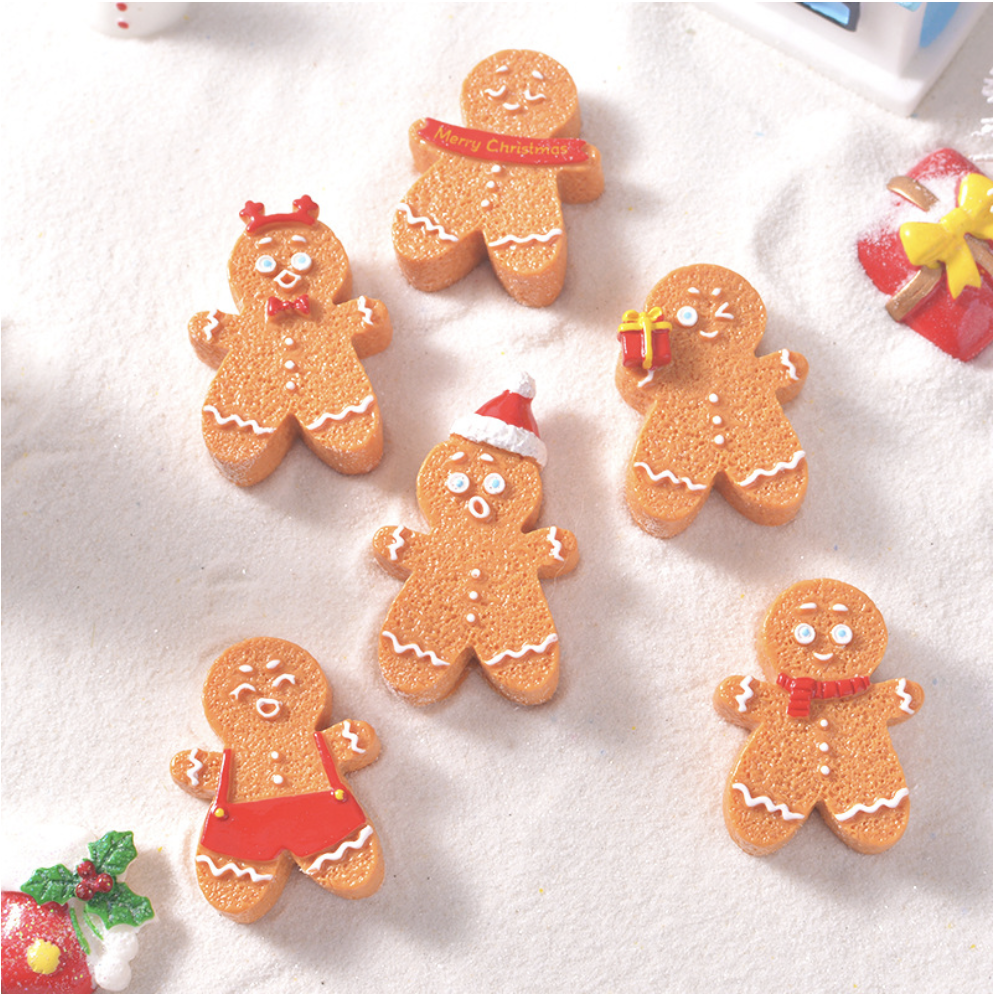 Hot Sale Xmas Holiday Flatback Resin Gingerbread Man Biscuit Cabochon for Christmas Decoration