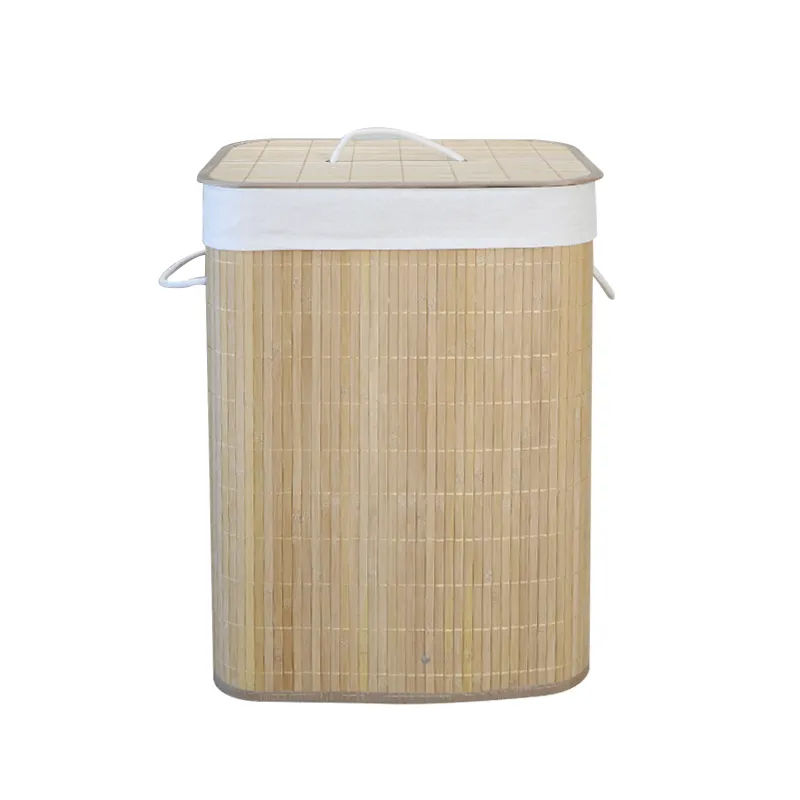 72 L Natural cheap rectangle natural collapsible bamboo dirty laundry basket with liner and carry handle