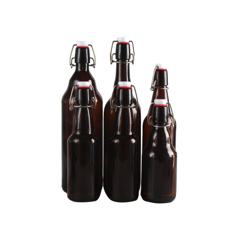 Home Brewing Glass Beer Bottle with Easy Wire Swing Cap Airtight Rubber Seal Amber 16 oz