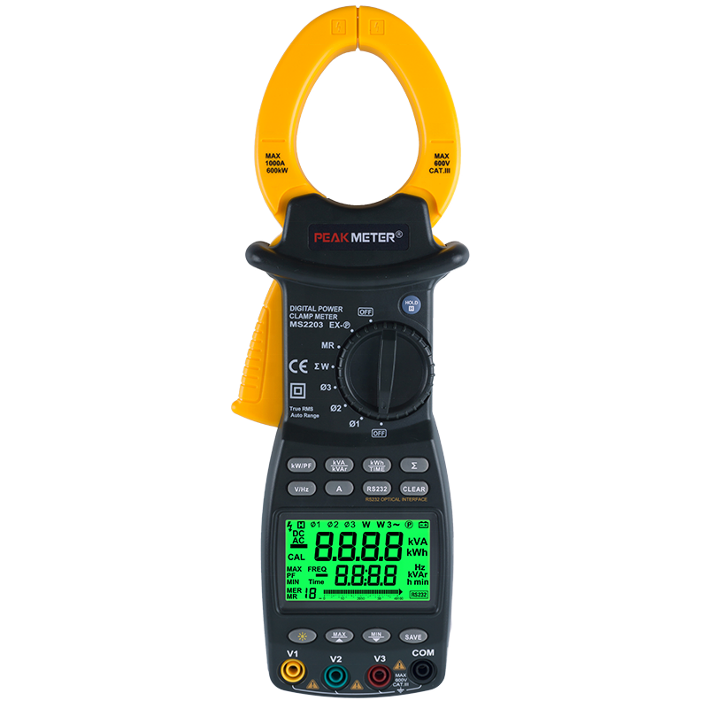 Трехфазный цифровой измеритель мощности Peakmeter PM2203 с T - RMS измерением, сертификация RS232, активная мощность, коэффициент мощности