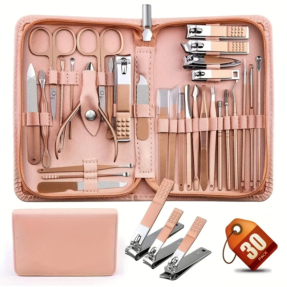 Hot Selling 30 In 1 Nail Clipper Cutter Nipper Scissors Beauty Tools with Portable PU Bag Stainless Steel Manicure Pedicure Set