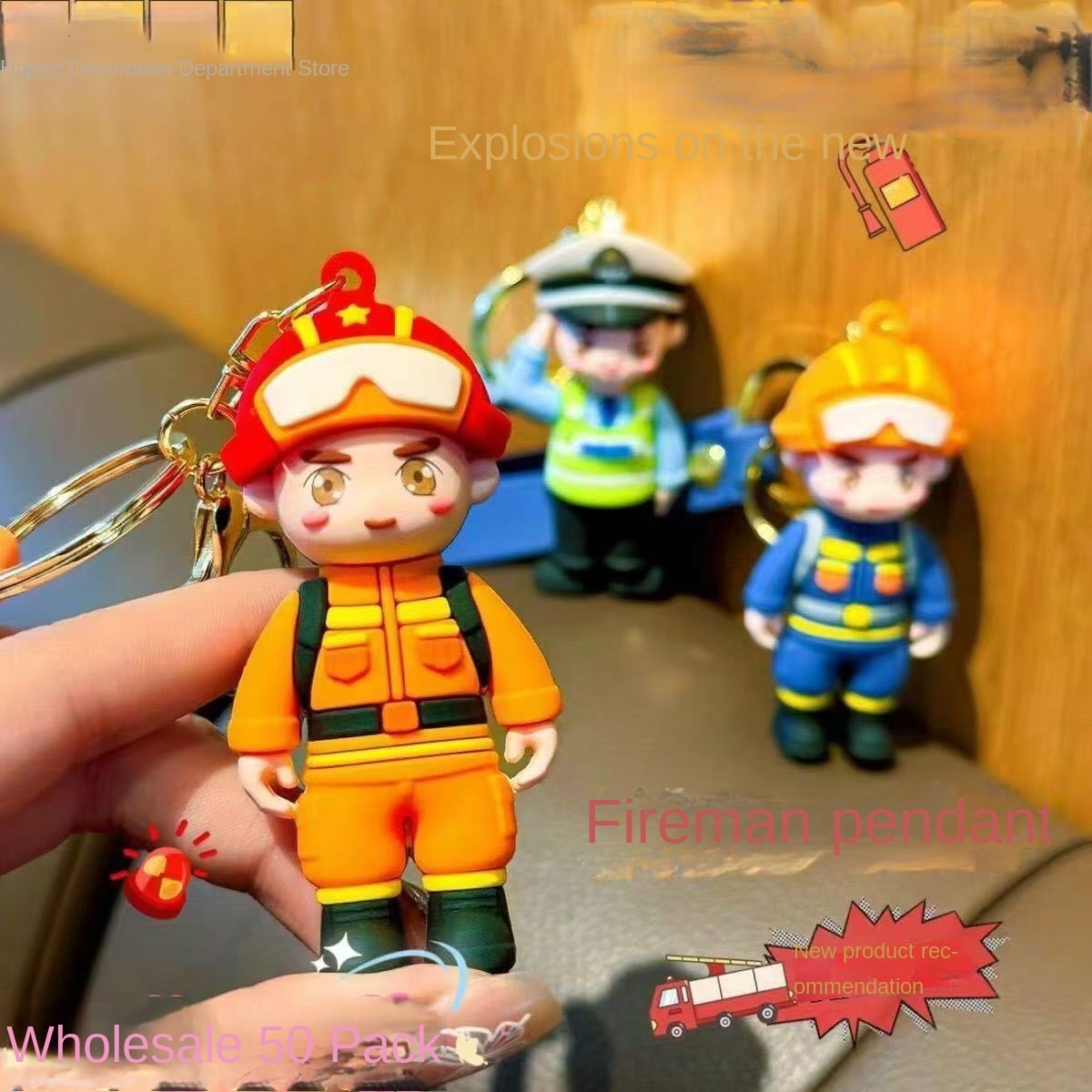 Internet Red Traffic Police Firefighter Carabiner Keychain Silicone Eco-friendly Bag Hanging Ornaments Army Day Cartoon Creative