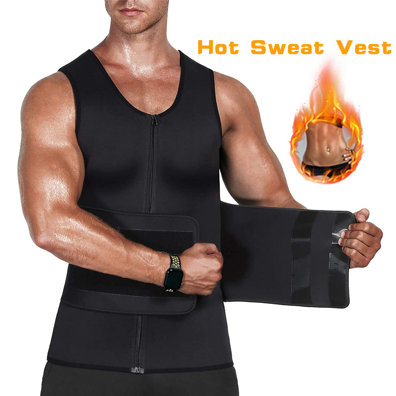2021 Custom Logo Men's Neoprene Adjustable Single Belt Sauna Suit Zipper Waist Training Vest