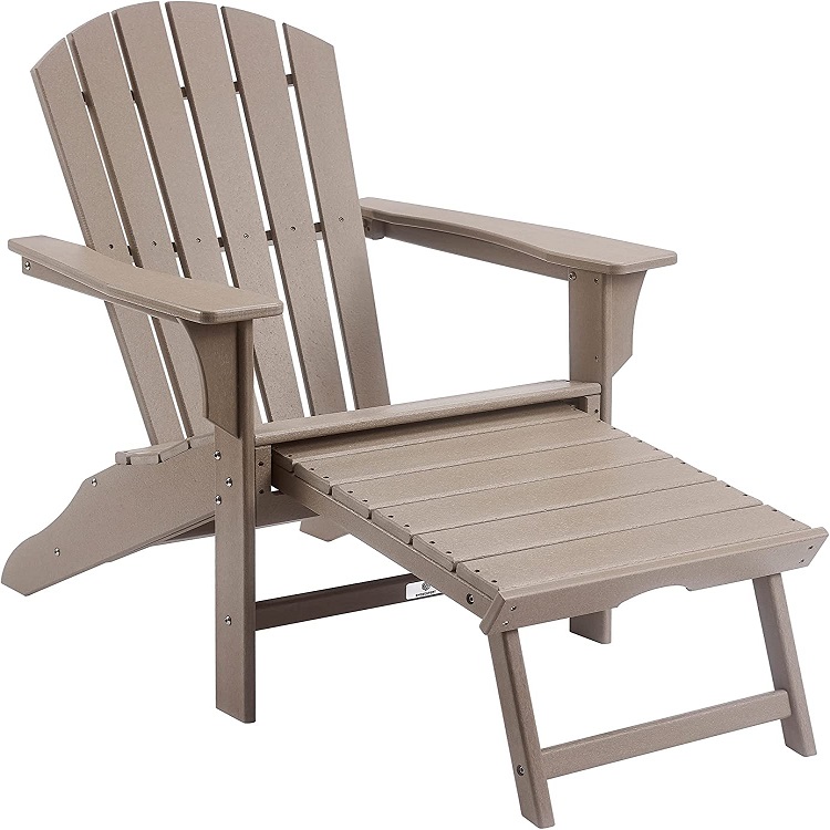 Wood Adirondack Chair with Pull Out Ottoman Outdoor Lounge Furniture for Patio Lawn Garden Backyard Beach