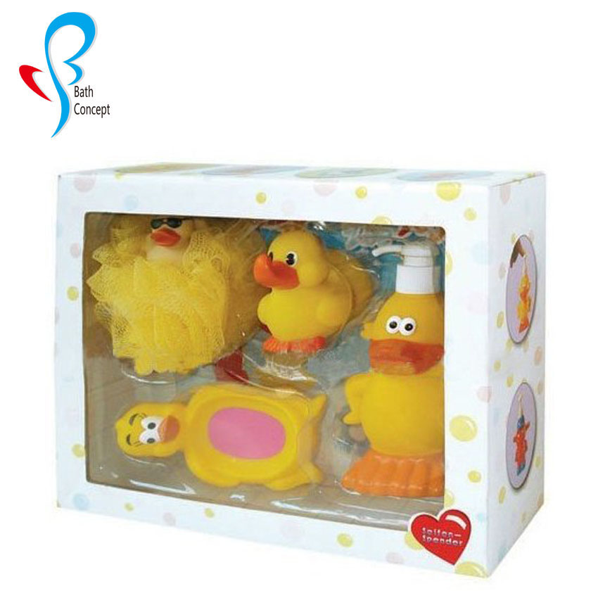 OEM hot sell natural organic skin care essential oil bath supplies set cute yellow duck baby bath gift set