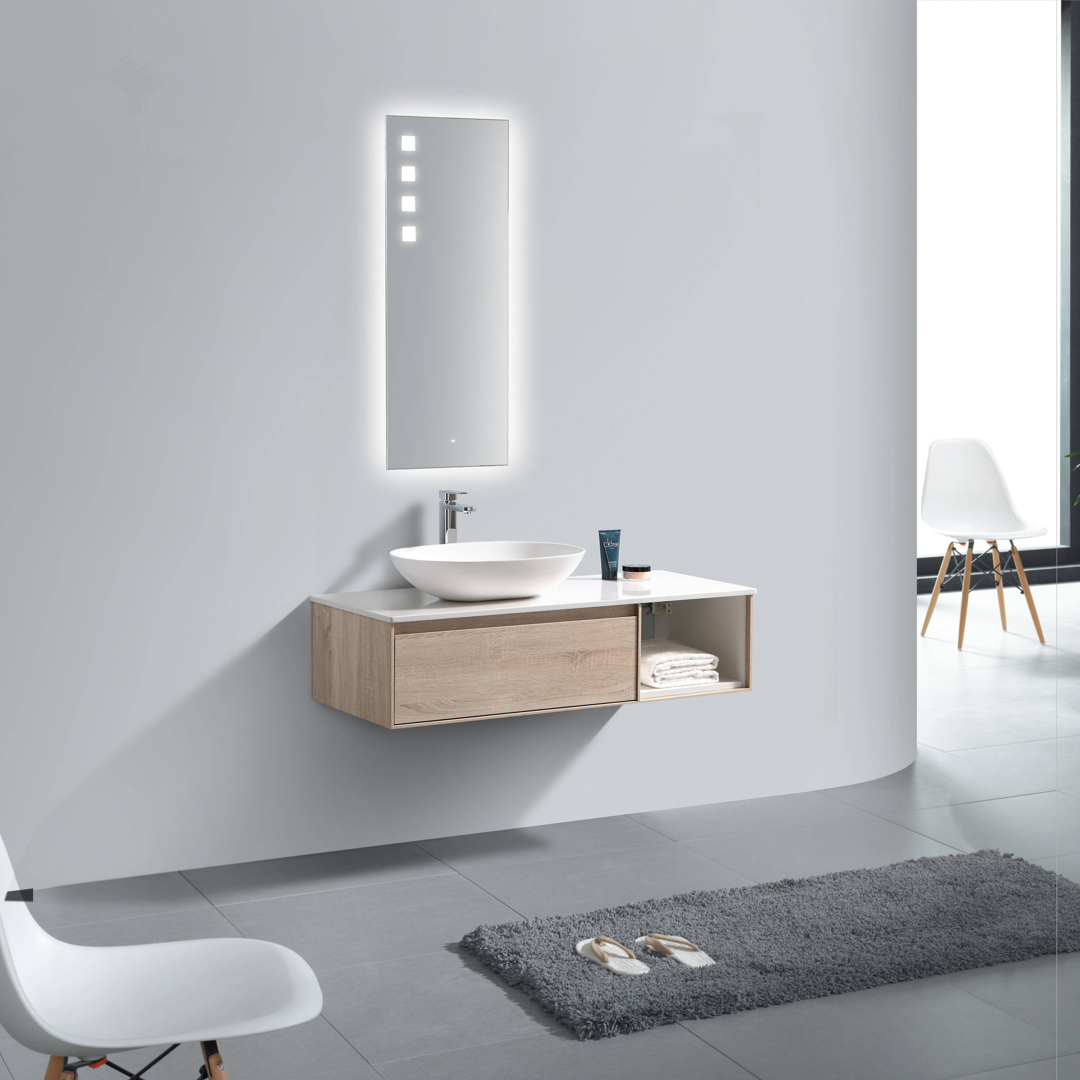 Customized Design Bathroom Vanity With Sink Wall Hung Wooden Bathroom Vanity Set With Led Mirror