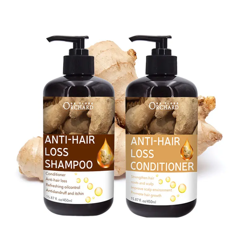 Private Label 100% Pure Natural Organic Hair Care Set Anti-hair Loss Ginger Hair Shampoo and Conditioner