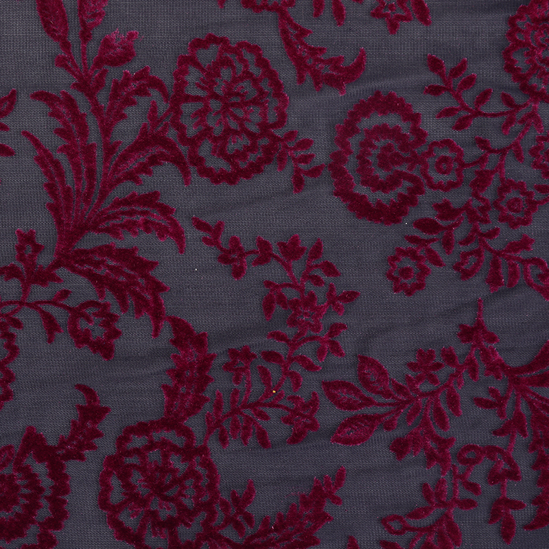 Floral Polyester Spandex Mesh Knit Tricot Flocking Fabric