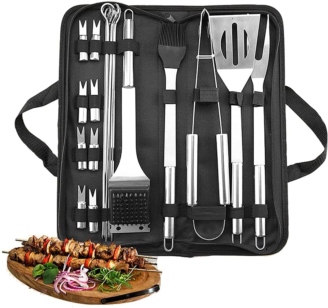 Hot sell Outdoor Camping 20PCS Stainless steel barbecue stick fork tong BBQ Grill Tools Set Grilling Tool Set