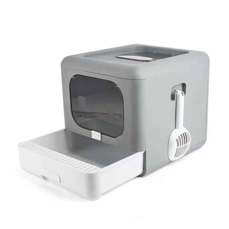 Luxury Large Cat Litter Box Foldable Fully Enclosed Big Closed In-top Design Cat Toilet with Cover