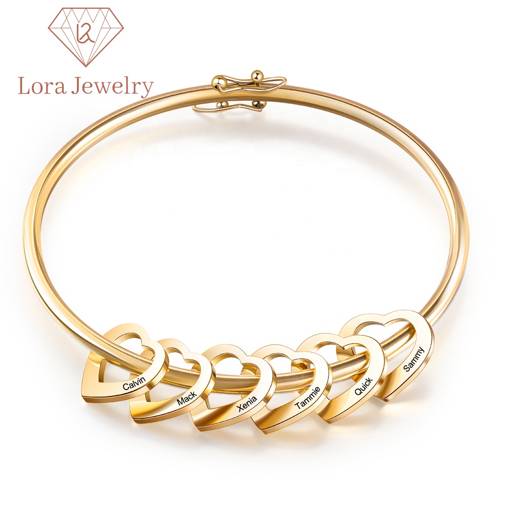 women charm bracelet jewelry gold plated stainless steel custom engraved letter circle personalized bangle bracelet