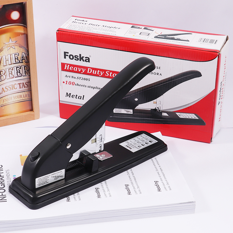 Foska Easy to Load Rounded Ergonomic Long Lever Labor-saving Heavy-Duty Thickening Metal Large Stapler for Paper Binding