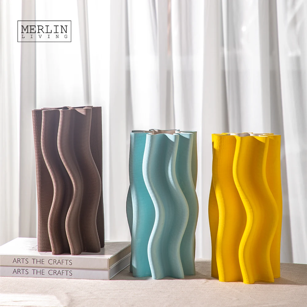 Merlin Living 3d Printing Abstract Wave Vase Ceramic Home Decor Table Vase Chaozhou Ceramic Factory Manufacturing