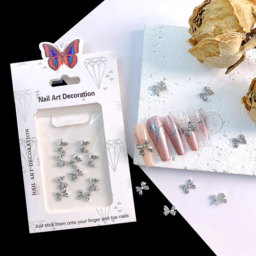 C142 SAFENG 10pcs Metal Bowtie 3D Nail Charms Gold Silver Alloy Bow Nail Art Jewelry Accessories For Nail Art Decoration