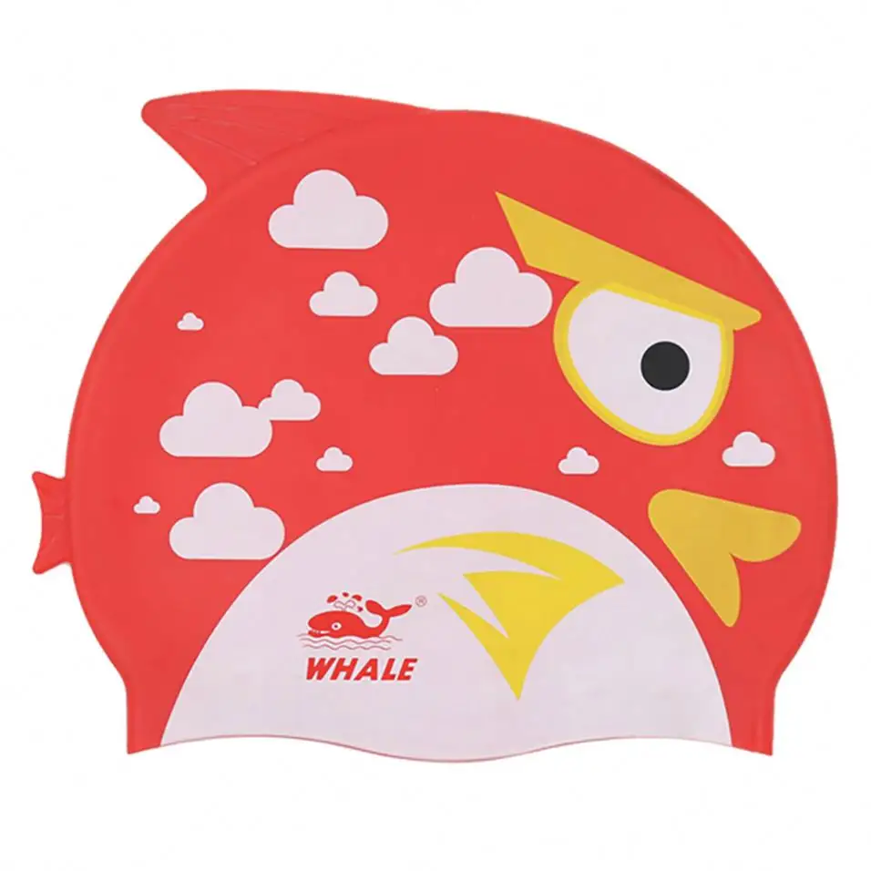 Color Silkscreen Printing Cartoon Goldfish Silicone Swimming Cap For Children
