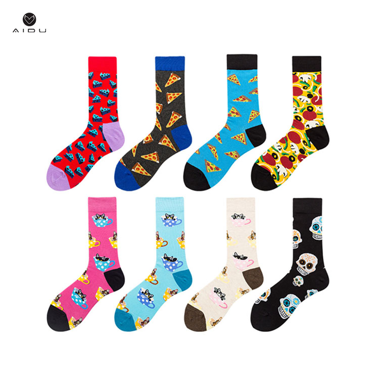 AIDU Hot Sell Custom Fashion Funny Novelty Fast Food Happy Hamburg/Pizza/Sushi Printed Socks for men