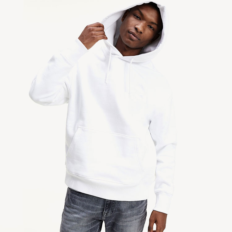 OEM Men's White Hoodie 100% Cotton Long Sleeve Custom Mens Plain Pullover Hoodies