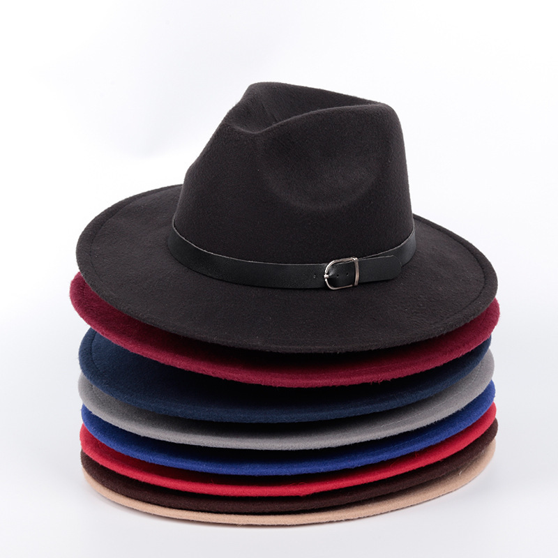 Fall And Winter Retro Flat-Brimmed Belt Top Hat Men And Women Jazz Hat Custom Fedora Hat