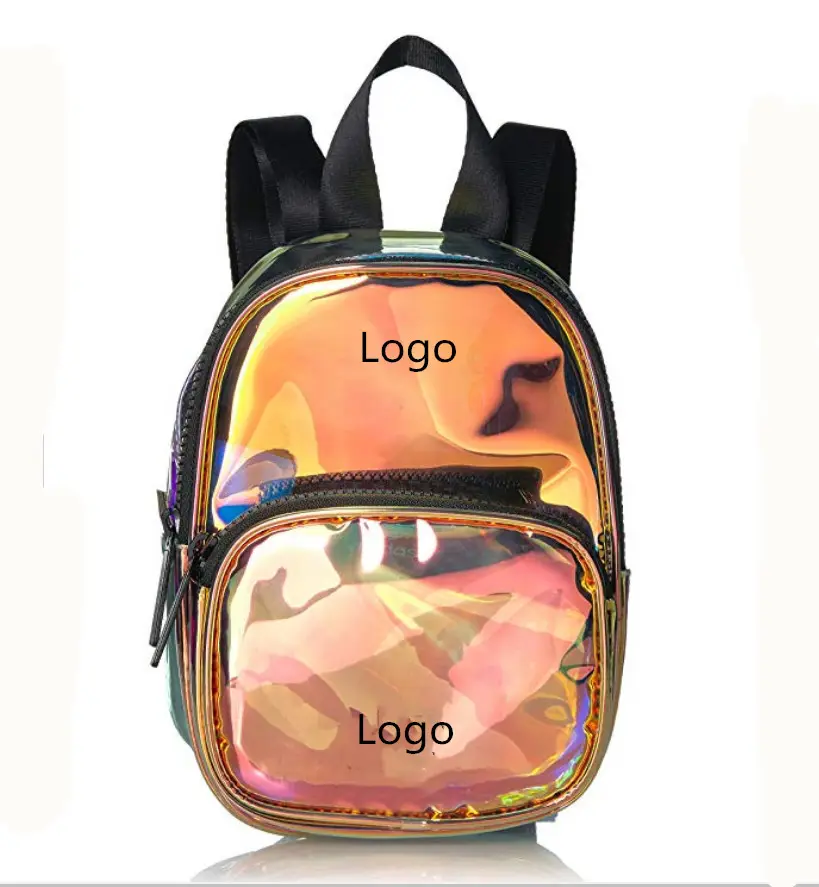 2023 hot sale holographic transparent PVC mini backpack with zipper,wholesale custom waterproof  promotional backpack