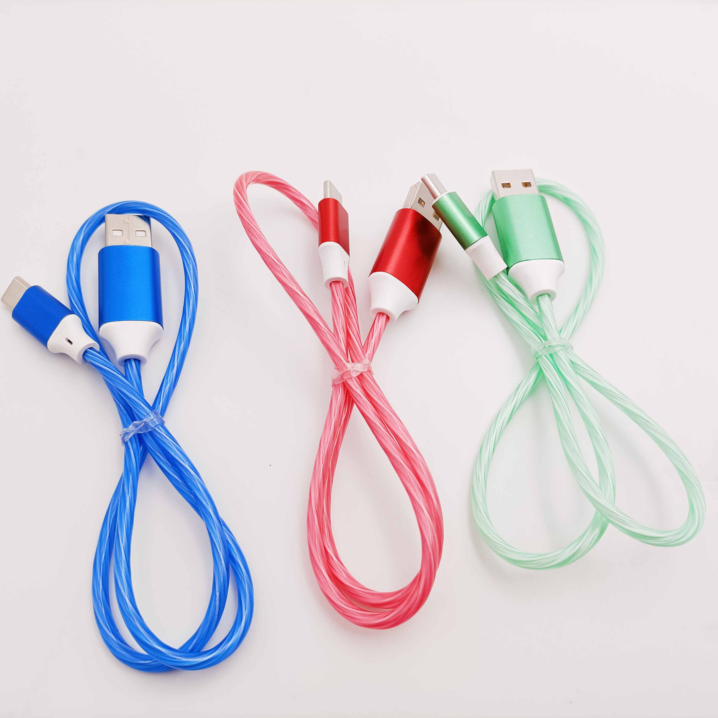 LED glowing charger cable usb type c glows cabl 1m micro led flowing usb charging cable for iPhone android
