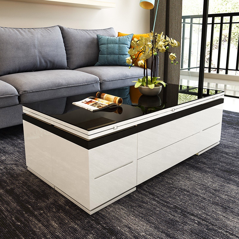 Custom multifunction modern home furniture white tempered glass folding dining room expanding table