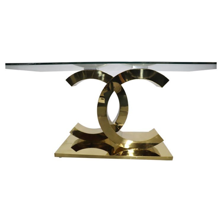 Luxury dining room furniture glass dining table with stainless steel frame design