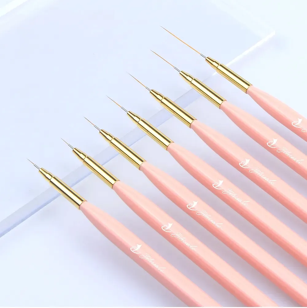 Pink color mini long liner detailer UV gel nail brushes sets  hard to split nails brush art line for false nails