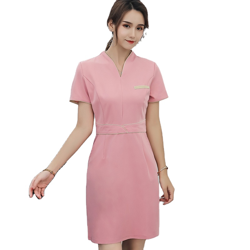 High quality Elastic Thai massage beauty industry Custom Logo salon Technician workwear women tunic spa uniform for lady