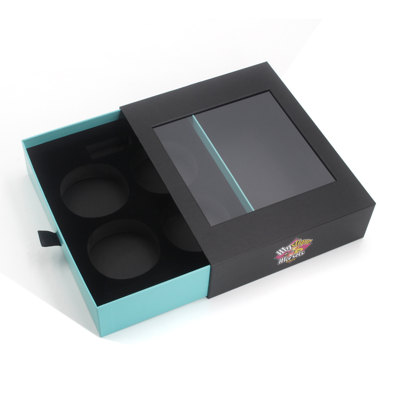 Custom Logo small paper cardboard product pull out sliding drawer gift box packaging with PVC window clear