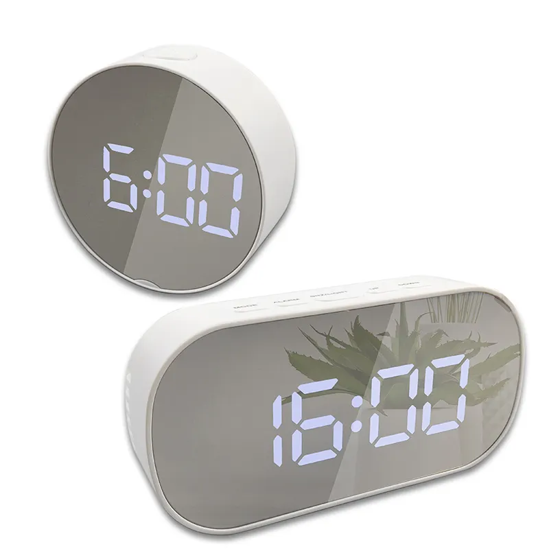 Round square mirror panel LED digital alarm clock desktop alarm clock