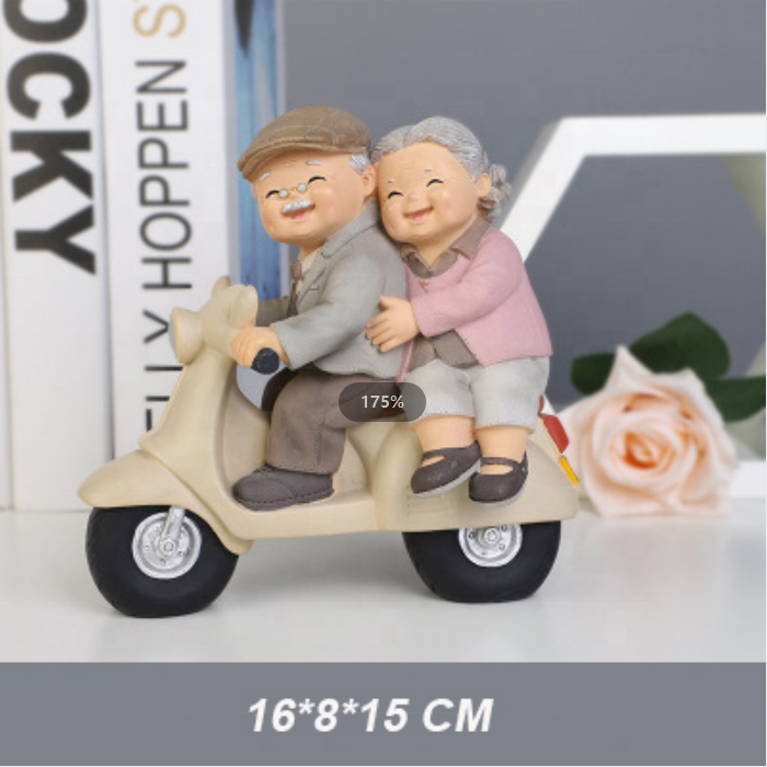 Biumart Elderly Couple Night Light Loving Home Decor Ornament Craft Resin Doll For Wedding Anniversary Gift