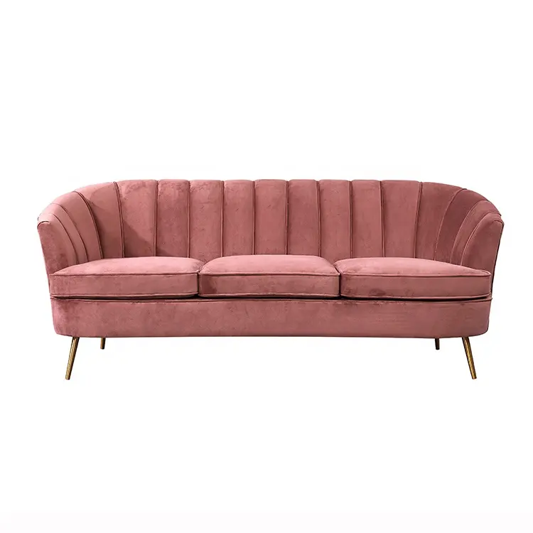 Modern Living Room Furniture Pink Velvet Sofa With Gold Metal Legs