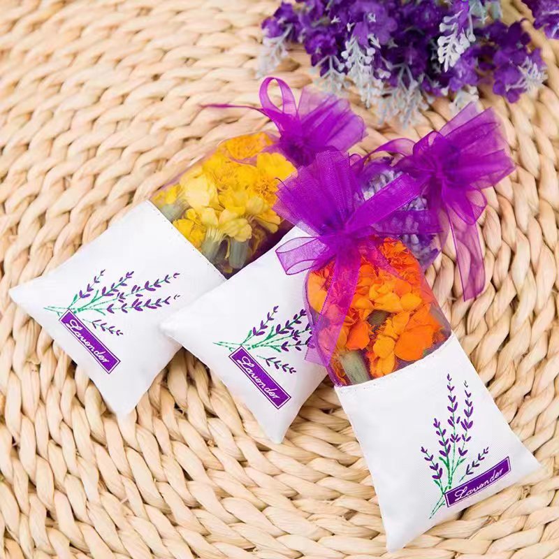 7*16 cm Purple lavender sachet organza bag bundle mouth packaging aromatherapy gift organza pouch with organza ribbon tether