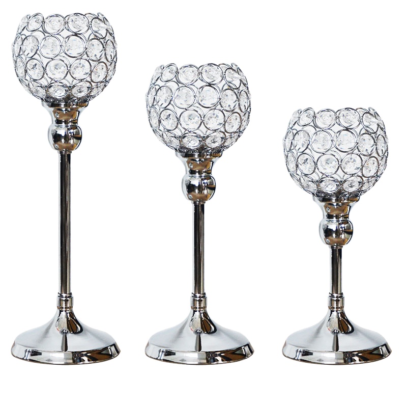 premium crystal candle decorative candle holder silver crystal pillar candle holders