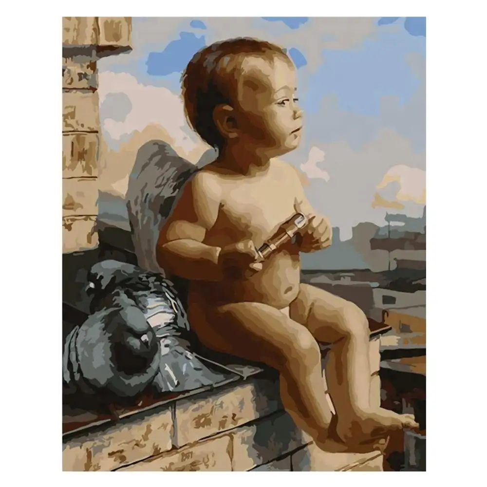 Lovely angel simple character figure stretched canvas painting by number for wholesale