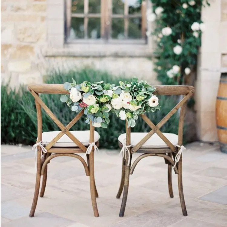 Farmhouse Wood Cross Back Chair Stackable Wedding Dining Chair