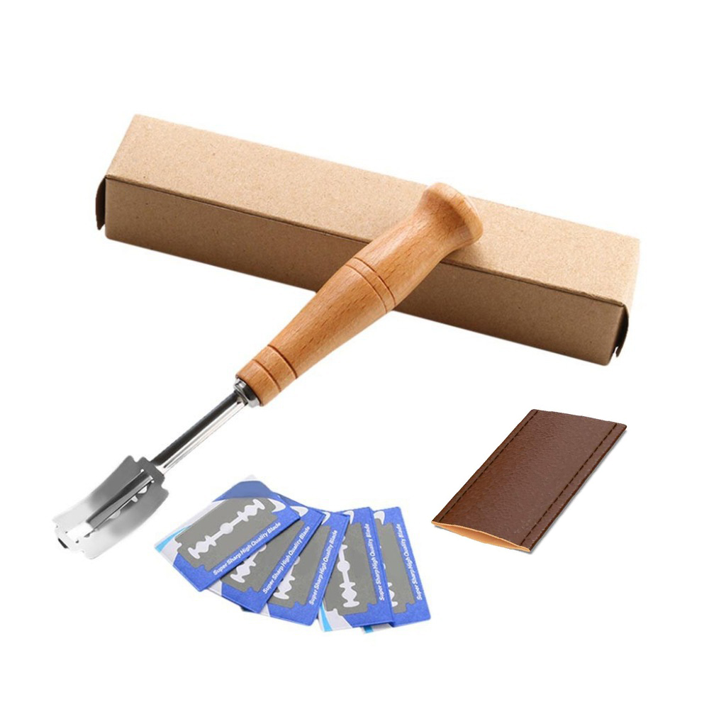 Premium Hand Crafted Bread Scoring Lame Kitchen Dough Scoring Knife Wooden Handle French Bread Lame with 5 Blades