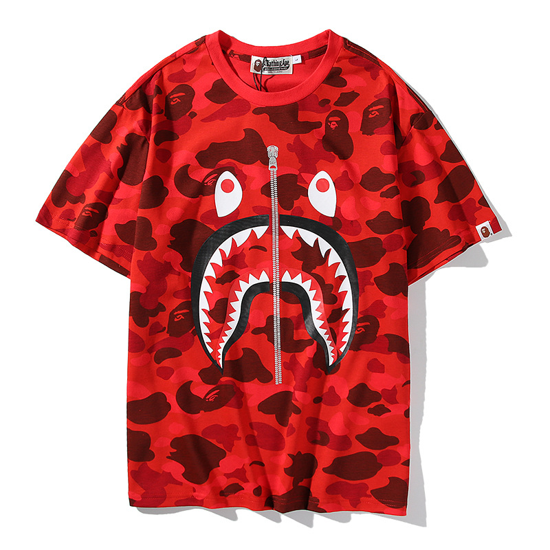 2021 Модная рубашка Bape Shark Mouth кровь Shark Мужская молодежная Удобная футболка для мальчиков-подростков