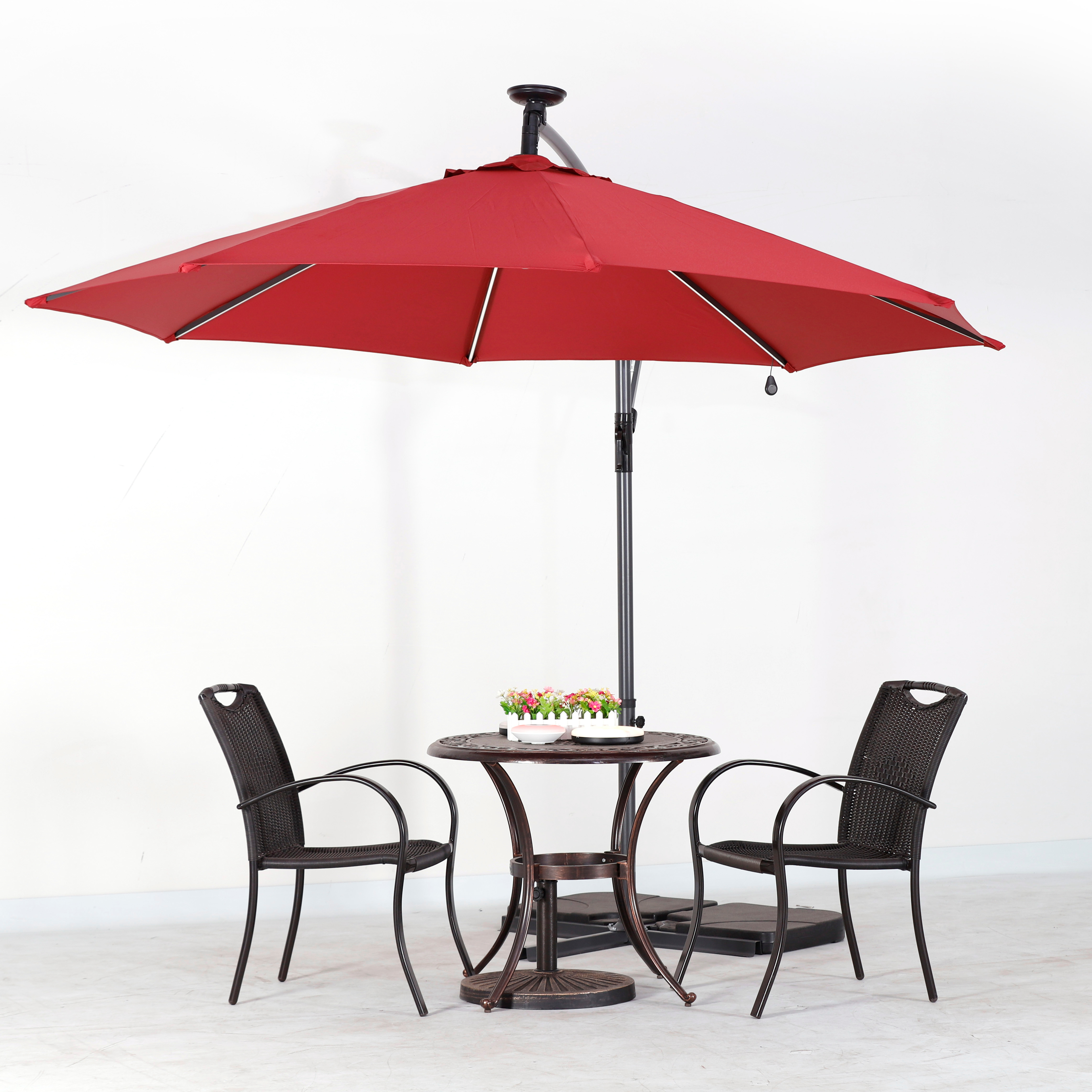 Large Hanging Patio Umbrella with Crank & Cross Base, Waterproof UV Protection Outdoor Umbrella LED Umbrella