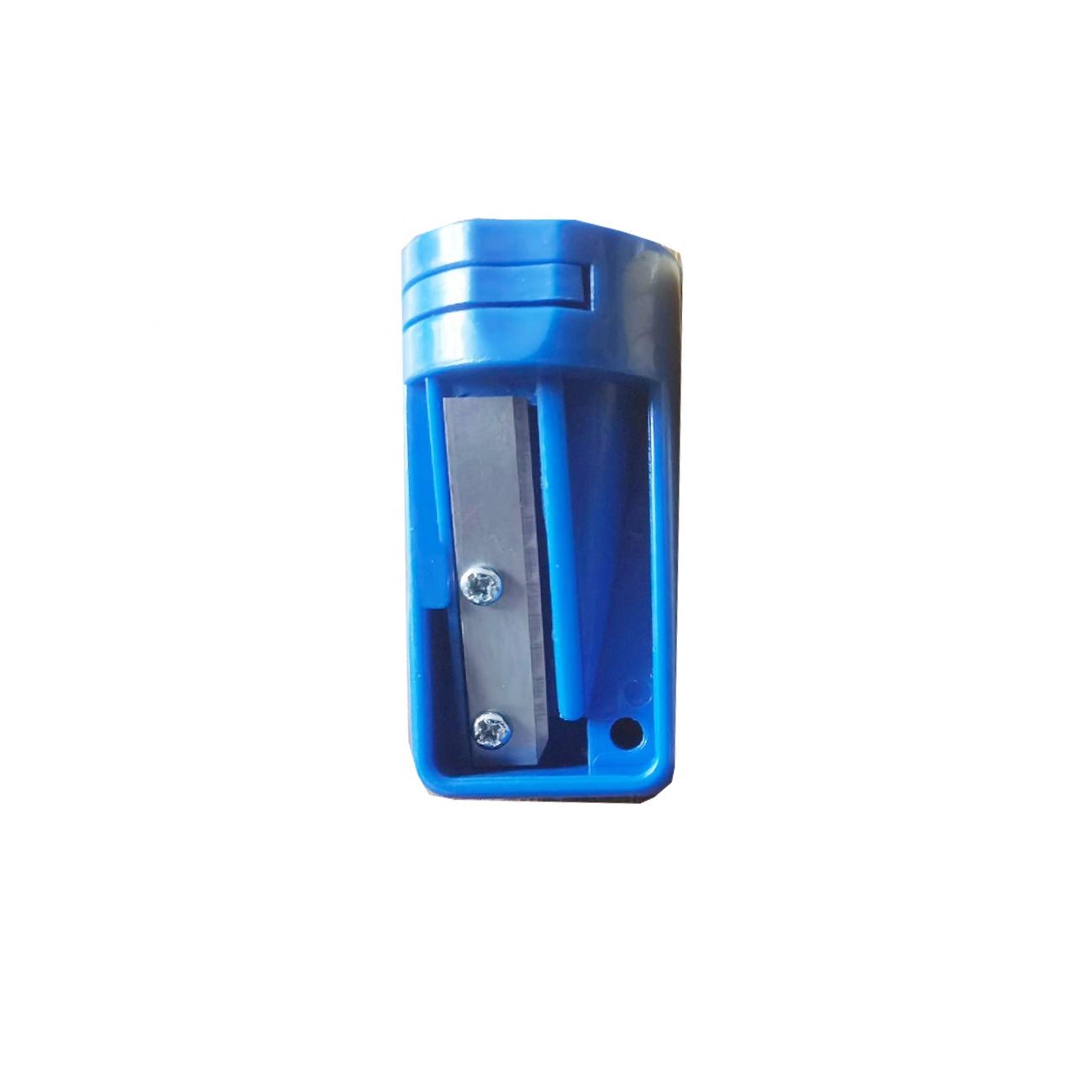 Red, yellow, blue, black carpenter pencil sharpener for wood worker usage