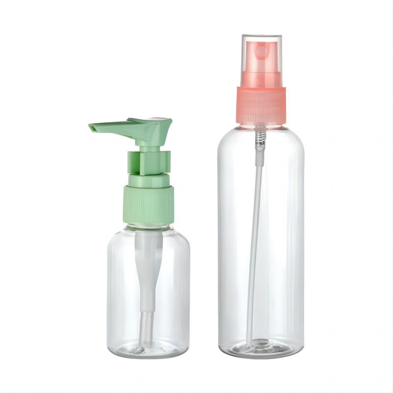 New Design Portable 50ml 100ml PET Plastic Bottles with Lotion Pump Fine Mist Sprayer Screw Caps for Personal Care Cosmetic Use