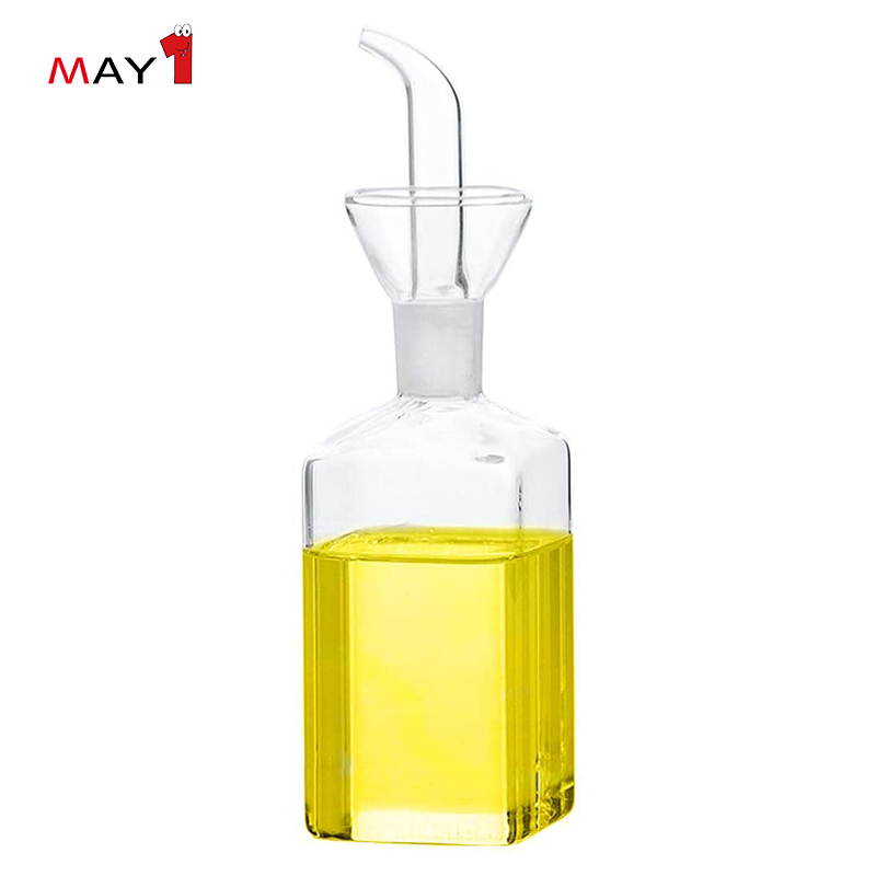 Hot sale Square Glass Cruet Bottle Glass Olive Oil Vinegar Dispenser Oil Bottle With No Drip Spou
